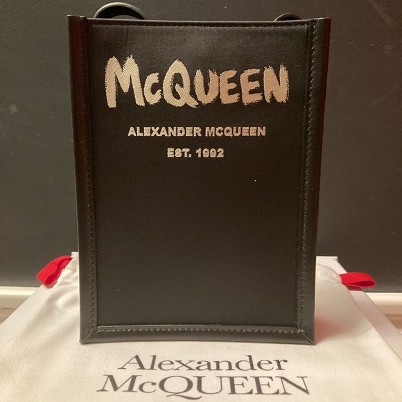 ALEXANDER McQUEEN Graffiti Edge Mini Crossbody Bag in Black/Off White - Picture 3 of 7